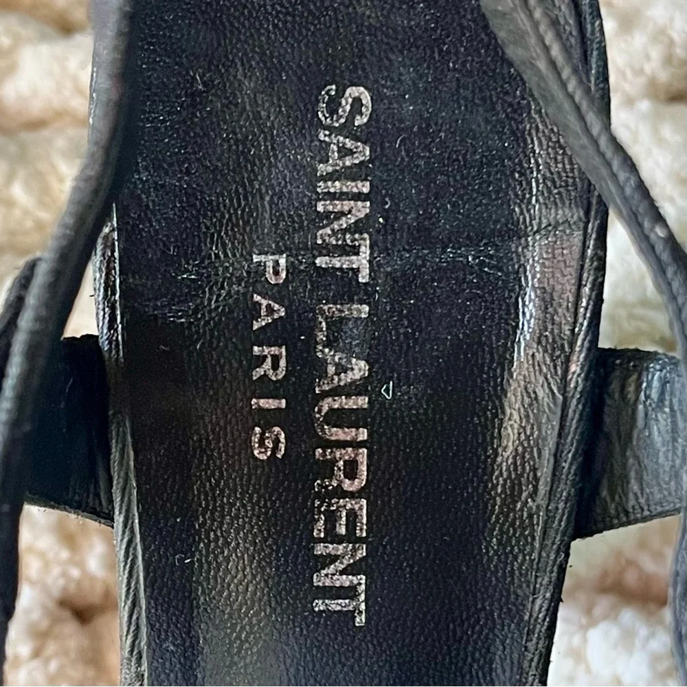 Saint Laurent Candy 80 Bow Black Denim Platform Sandals